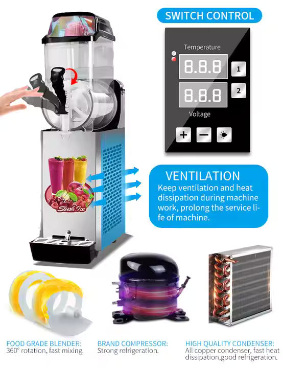 SM312 Commercial Slush Machine - 220V/110V - Stainless Steel